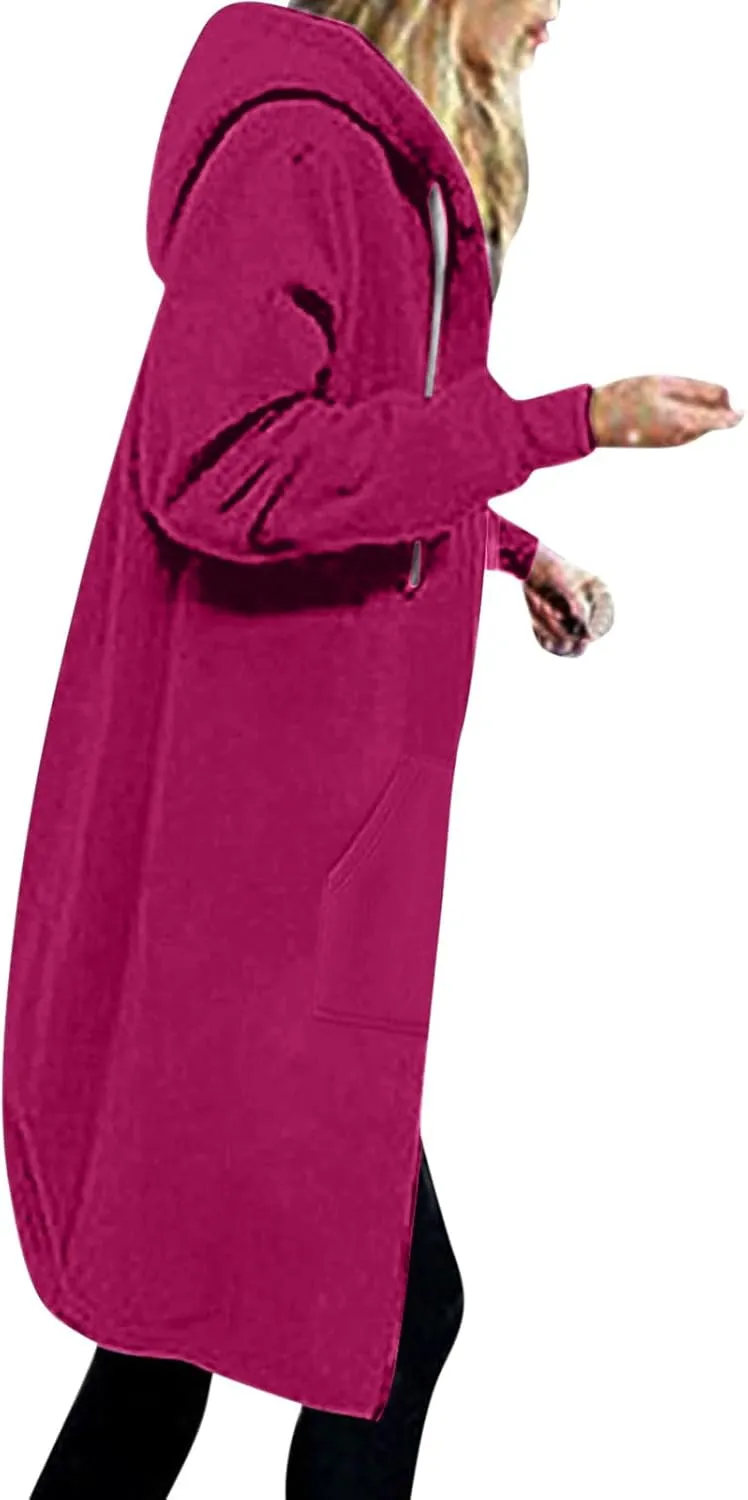 Womens Long Sweatshirts Oversized Zip Up Hoodies Knee length Long Fleece Tunic Sweatshirts Fall Hoodie Jackets Coats