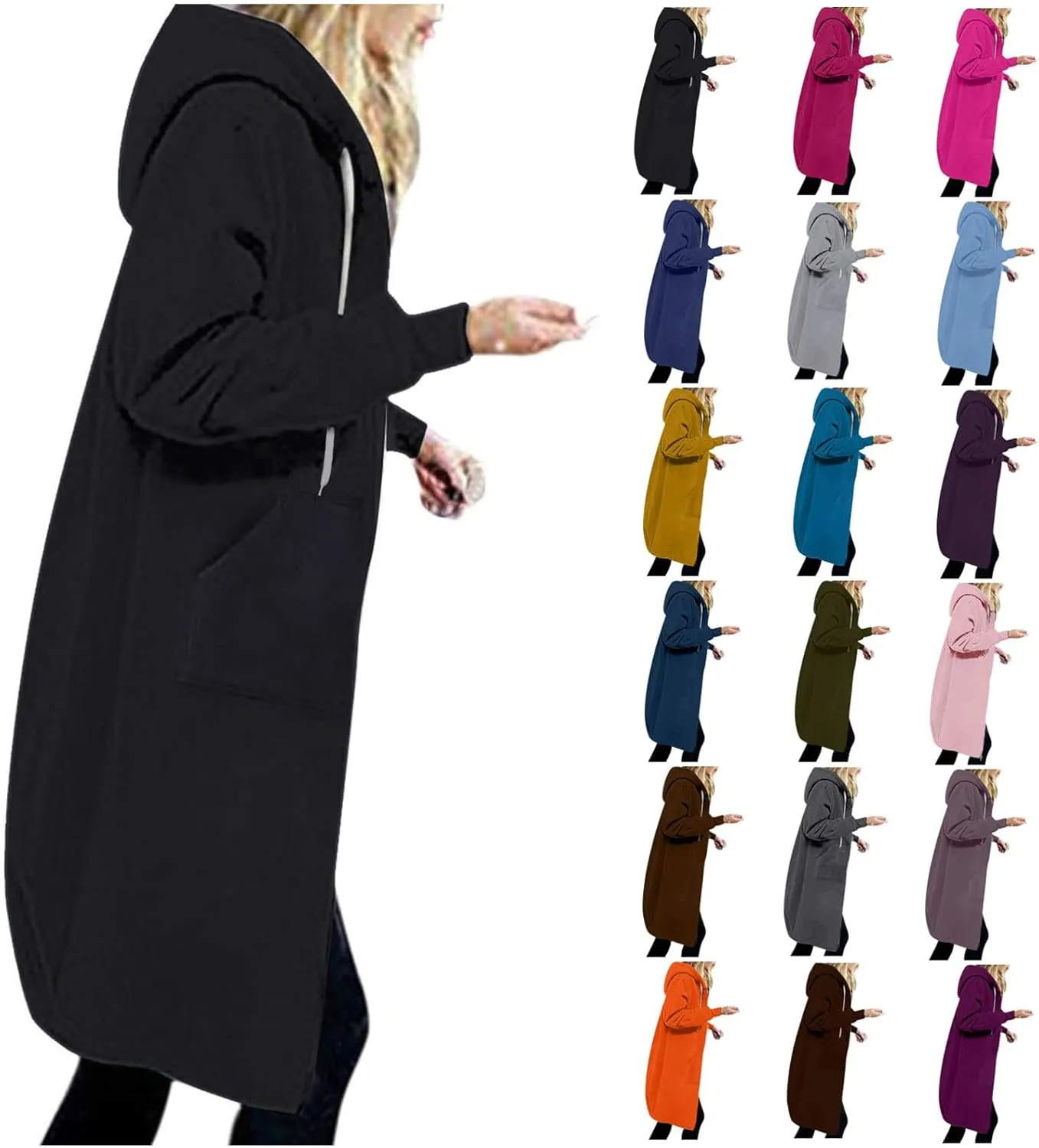 Womens Long Sweatshirts Oversized Zip Up Hoodies Knee length Long Fleece Tunic Sweatshirts Fall Hoodie Jackets Coats