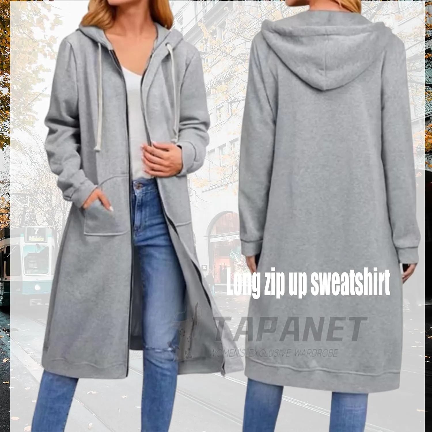 Womens Long Sweatshirts Oversized Zip Up Hoodies Knee length Long Fleece Tunic Sweatshirts Fall Hoodie Jackets Coats