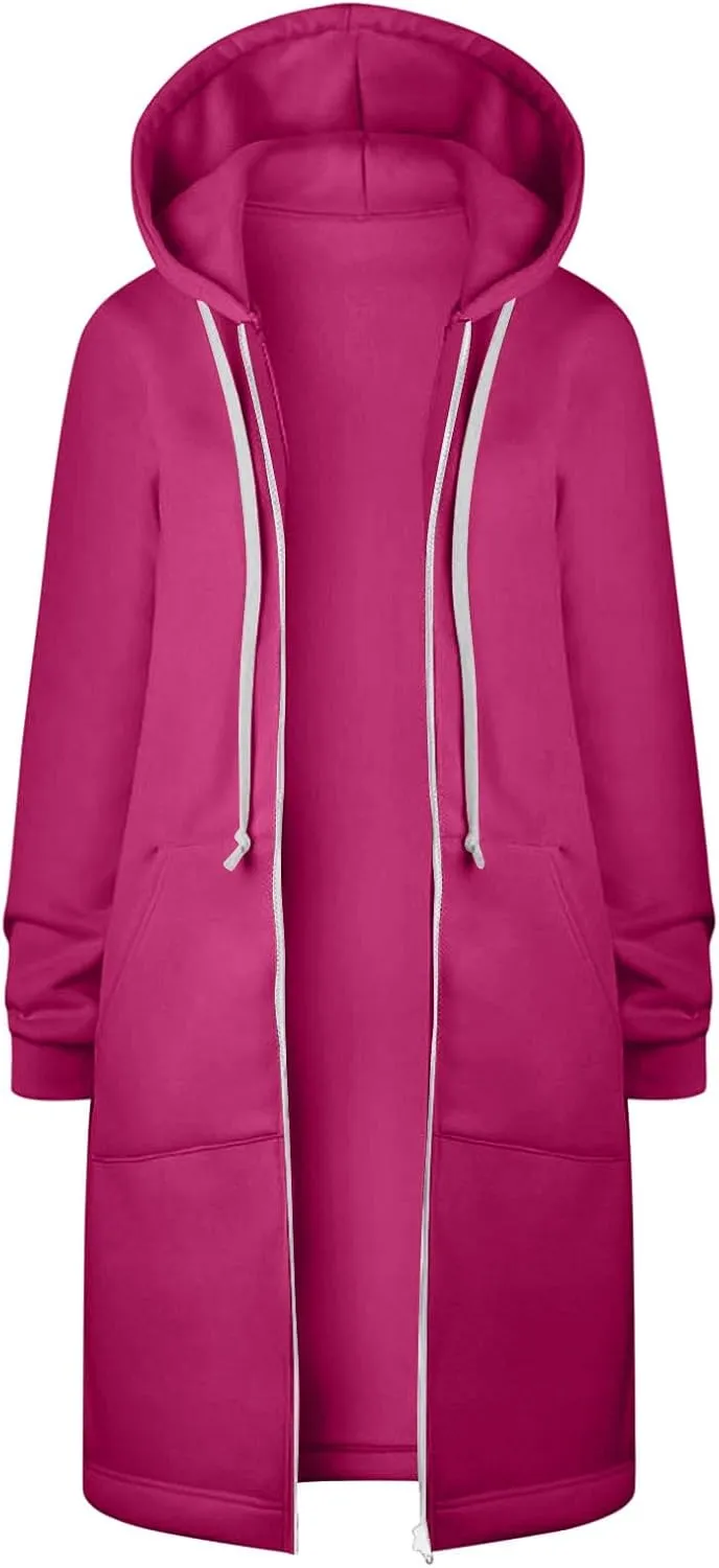 Womens Long Sweatshirts Oversized Zip Up Hoodies Knee length Long Fleece Tunic Sweatshirts Fall Hoodie Jackets Coats