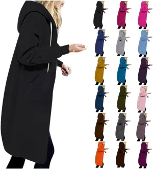 Womens Long Sweatshirts Oversized Zip Up Hoodies Knee length Long Fleece Tunic Sweatshirts Fall Hoodie Jackets Coats