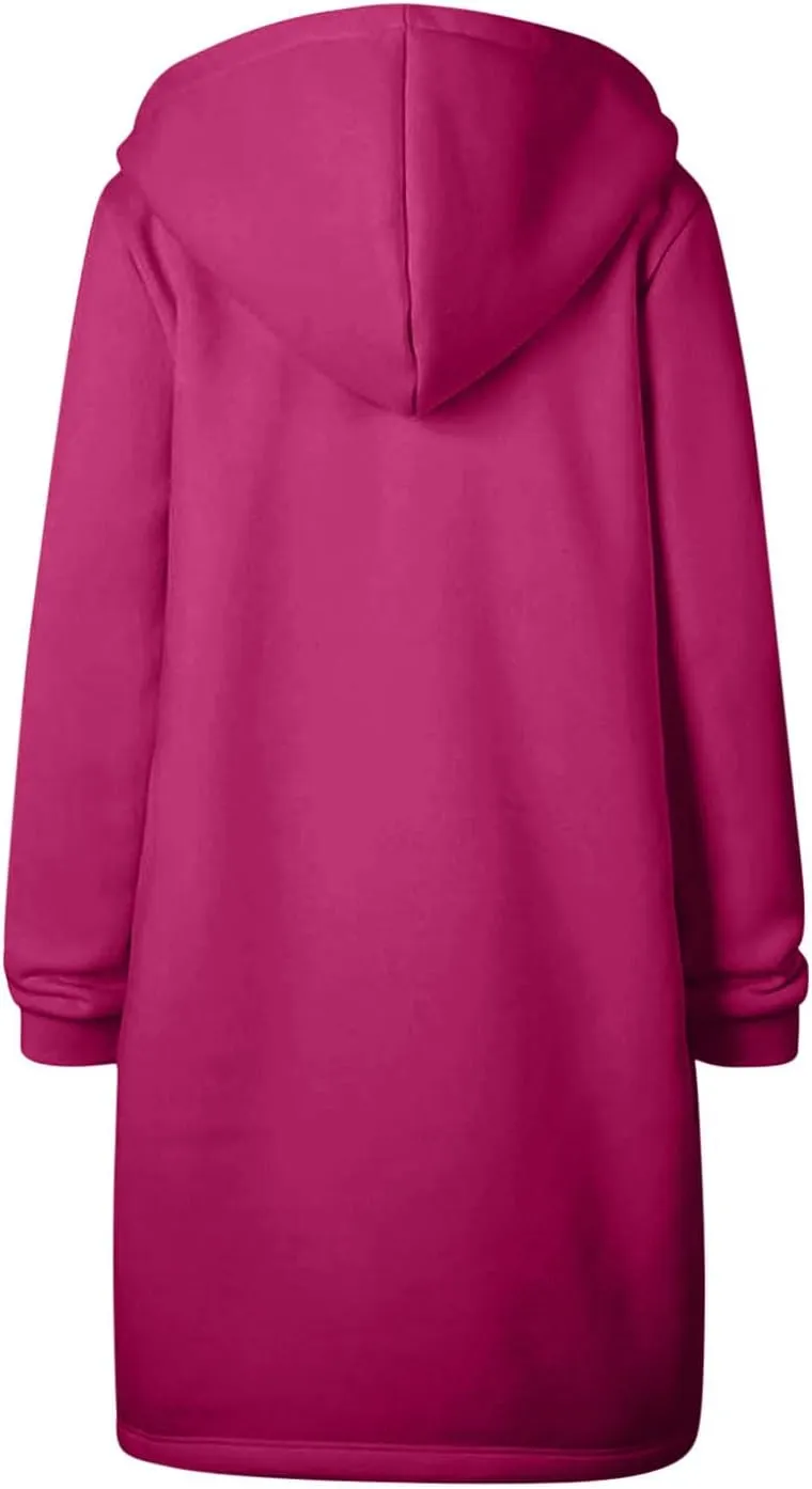 Womens Long Sweatshirts Oversized Zip Up Hoodies Knee length Long Fleece Tunic Sweatshirts Fall Hoodie Jackets Coats