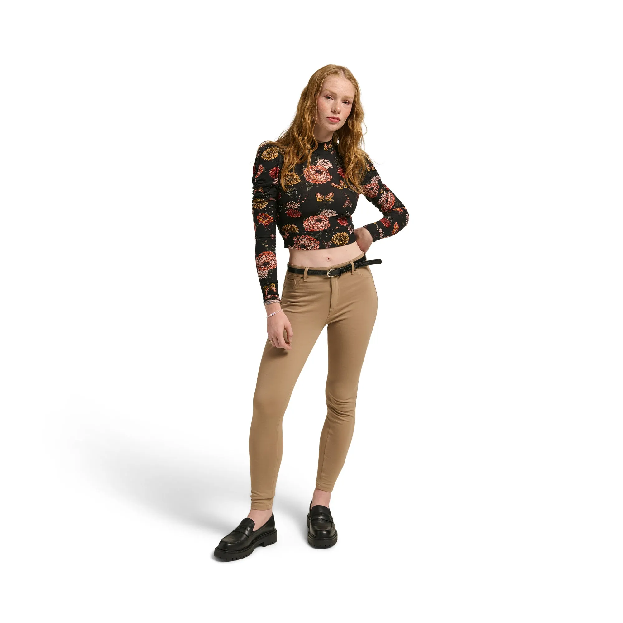 Women's Mock-Neck Floral Crop Top