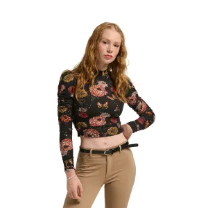 Women's Mock-Neck Floral Crop Top