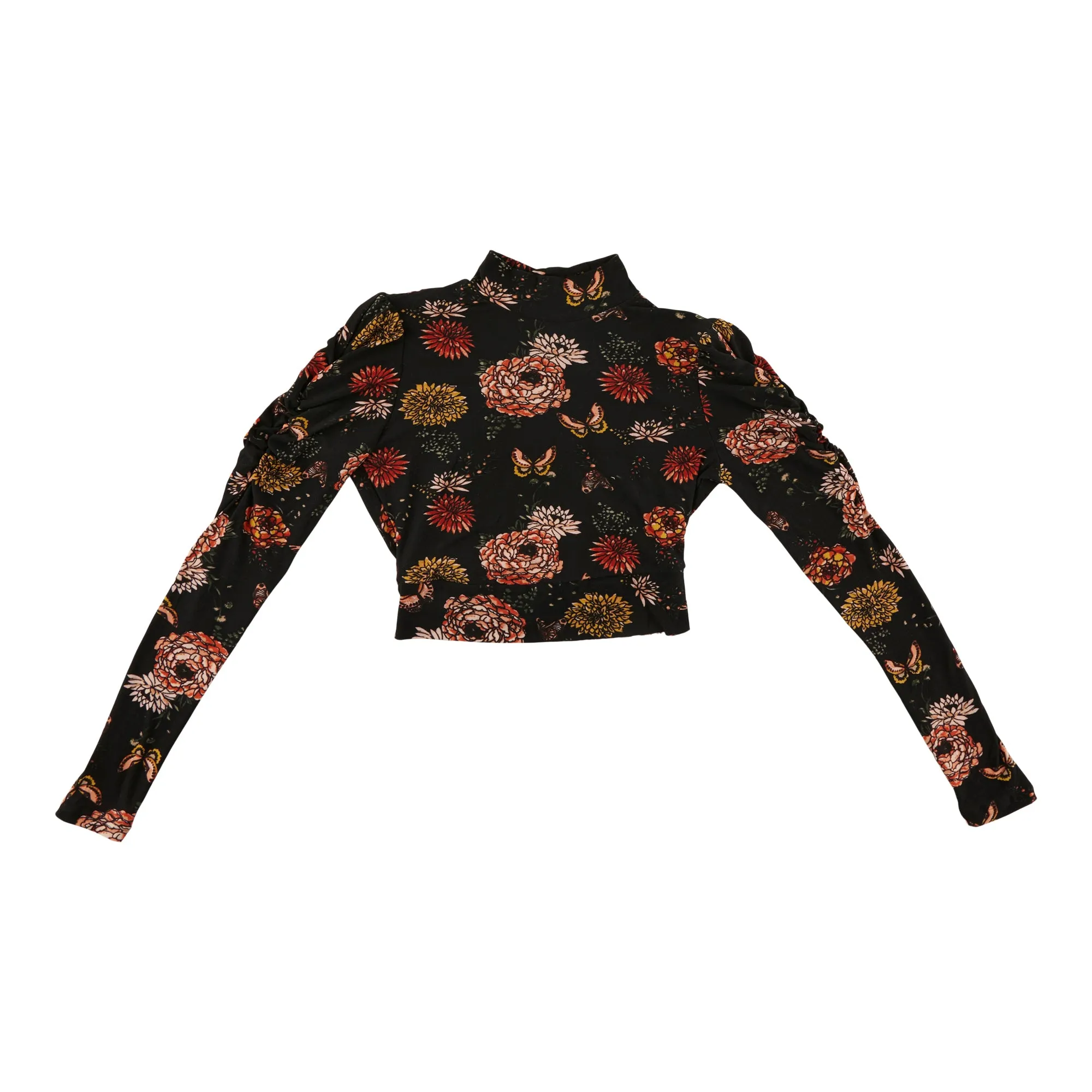 Women's Mock-Neck Floral Crop Top