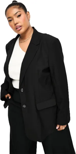 Women's Plus Size Blazer: Stylish Workwear Suit for Curvy Women - Black Dress Blazer