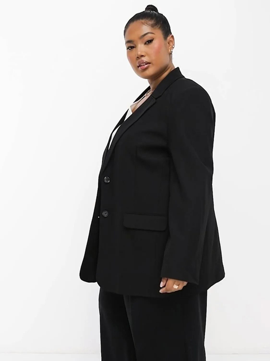 Women's Plus Size Blazer: Stylish Workwear Suit for Curvy Women - Black Dress Blazer