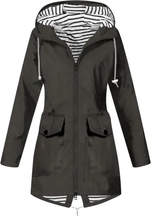 Womens Raincoat Windbreaker Jackets Outdoor Waterproof Lightweight Hooded Rain Coat Windproof Trench Jacket Coat 2024