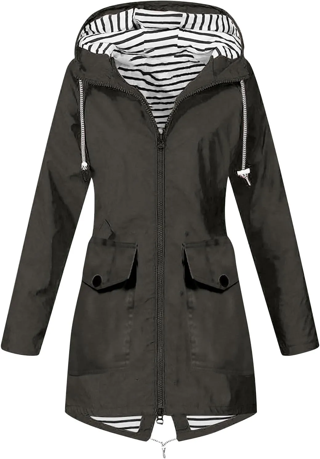 Womens Raincoat Windbreaker Jackets Outdoor Waterproof Lightweight Hooded Rain Coat Windproof Trench Jacket Coat 2024