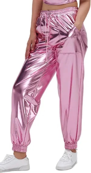 Women's Shiny Metallic Pants Wet Look Hip Hop Jogger Sweatpants Holographic Glitter Pants Rave Dance Pants with Pockets