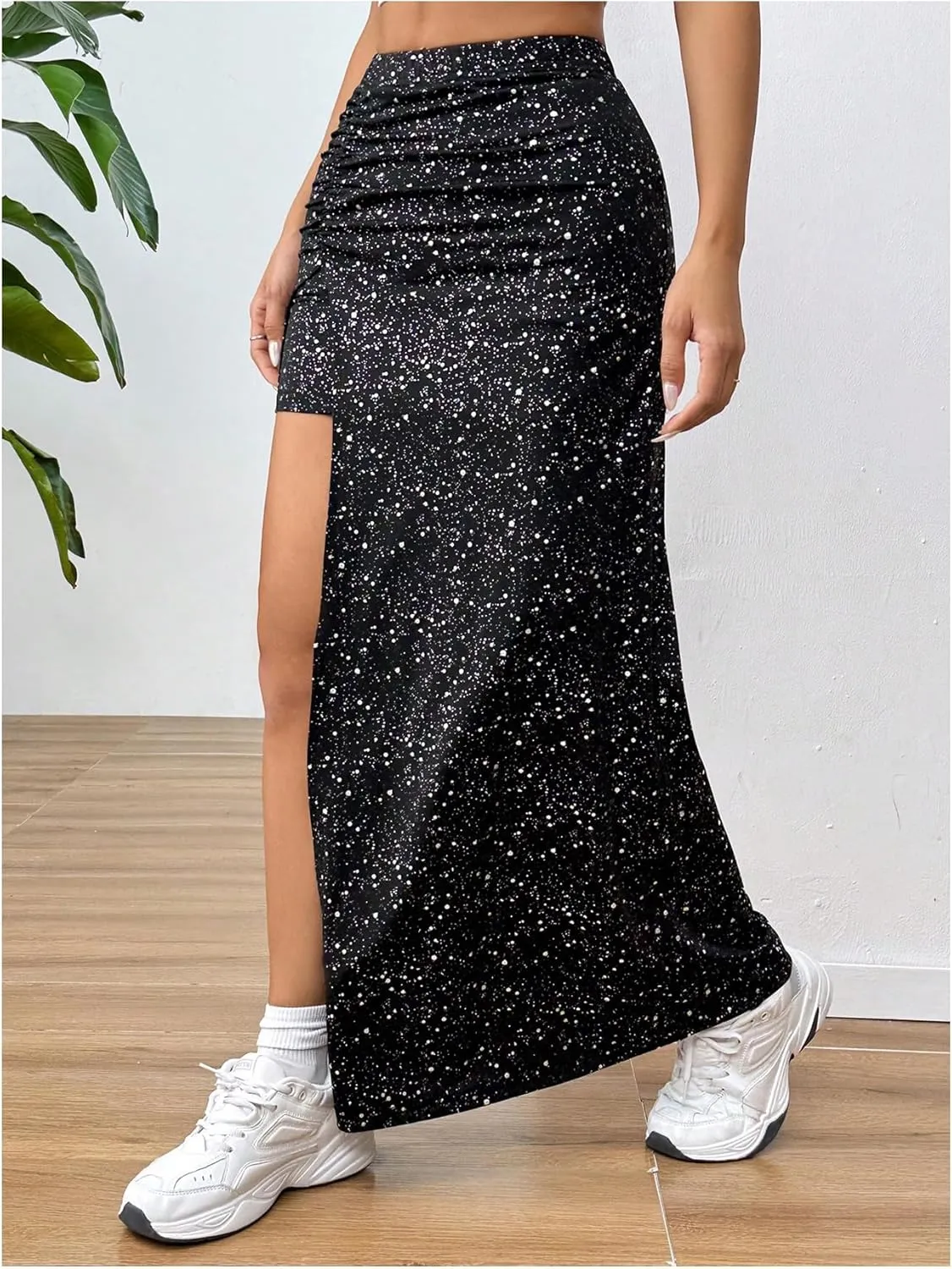 Women's Sparkly Sequin Maxi Skirt High Waisted Split Thigh Party Skirts with Shorts