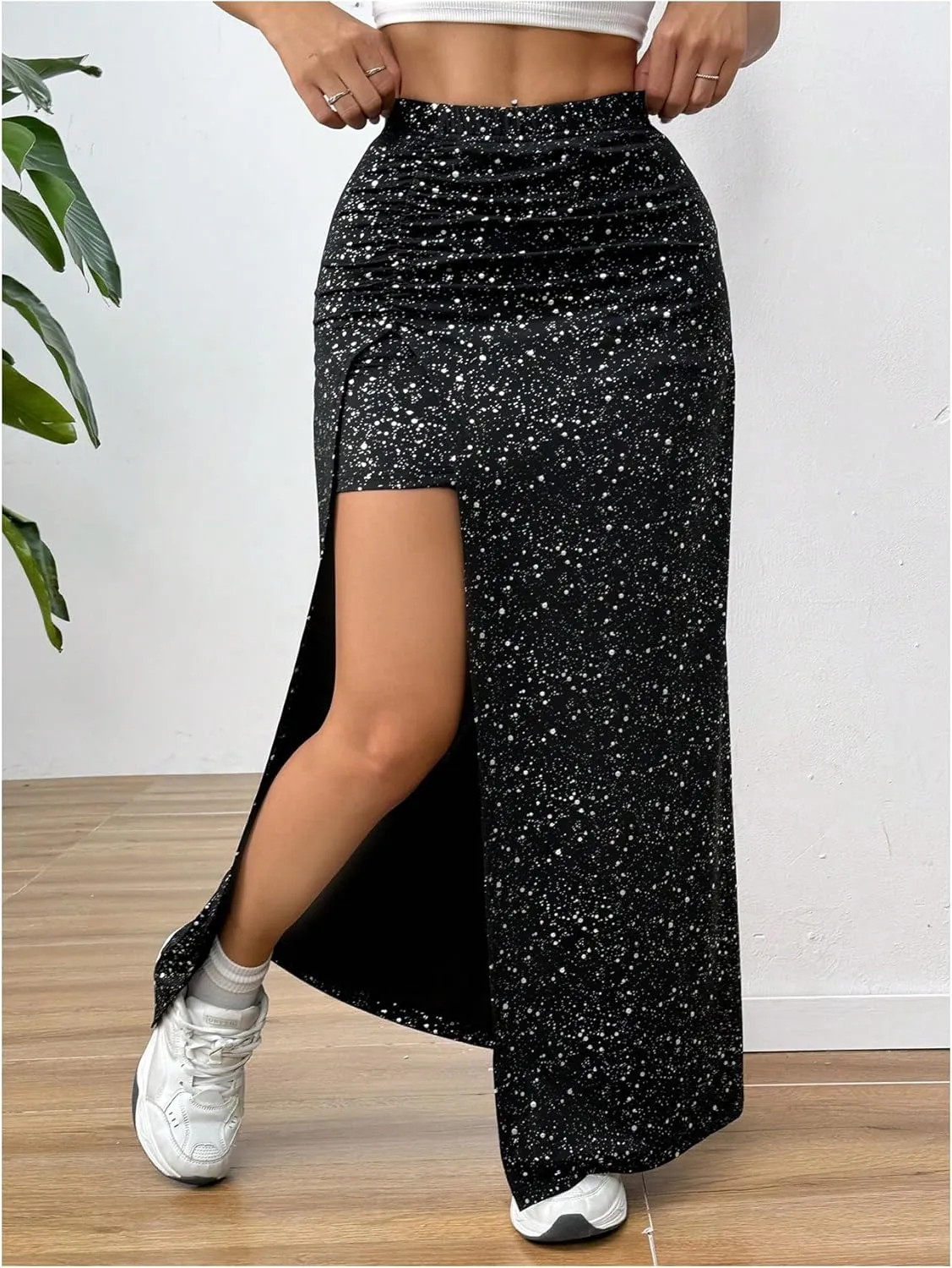 Women's Sparkly Sequin Maxi Skirt High Waisted Split Thigh Party Skirts with Shorts