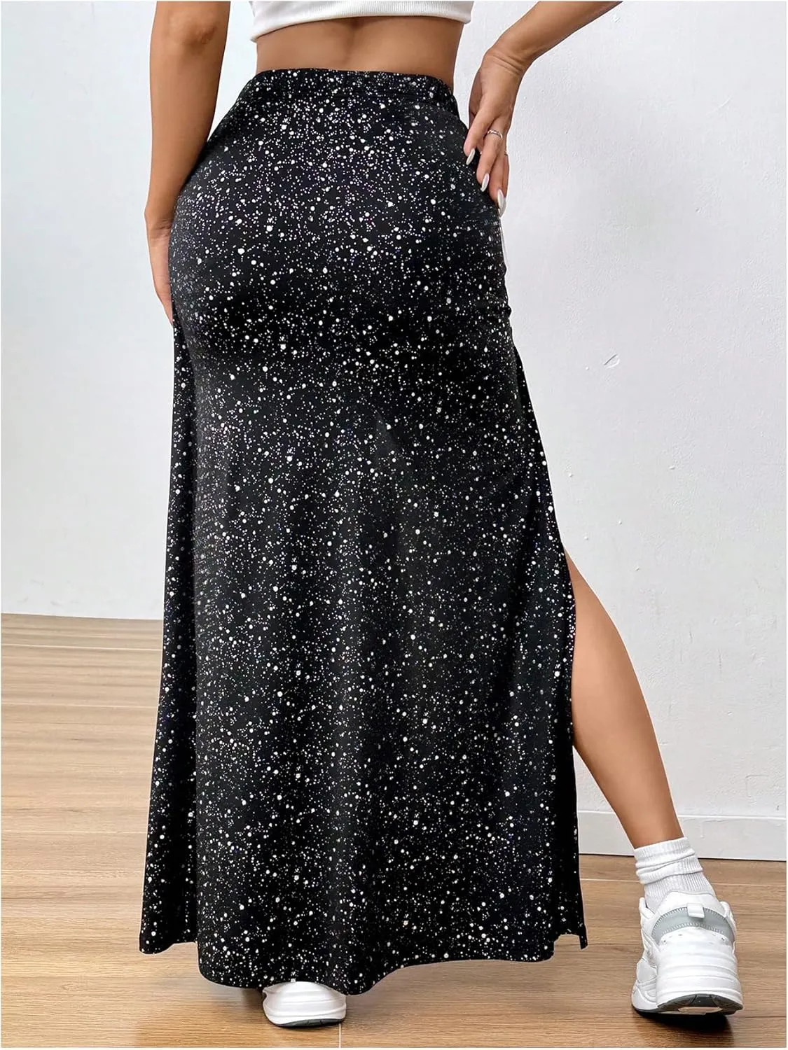 Women's Sparkly Sequin Maxi Skirt High Waisted Split Thigh Party Skirts with Shorts
