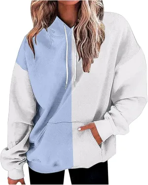 Womens Striped Hoodies Color Block Drawstring Hoodie Oversized Pullover Casual Fall Fashion Loose Fit Sweatshirt