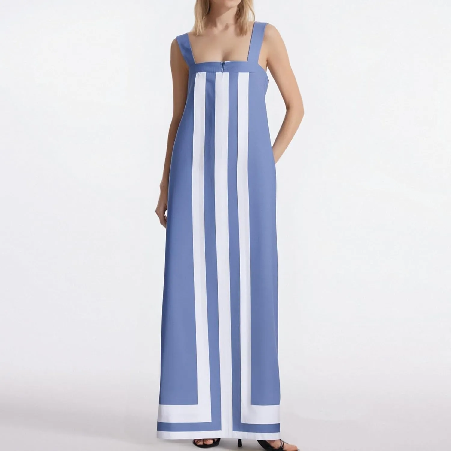 Women's Striped Midi Dress Sundresses Summer Bohemian Floral Sundress Color Block Dresses Strap Beach Dress Cover Up Dresses