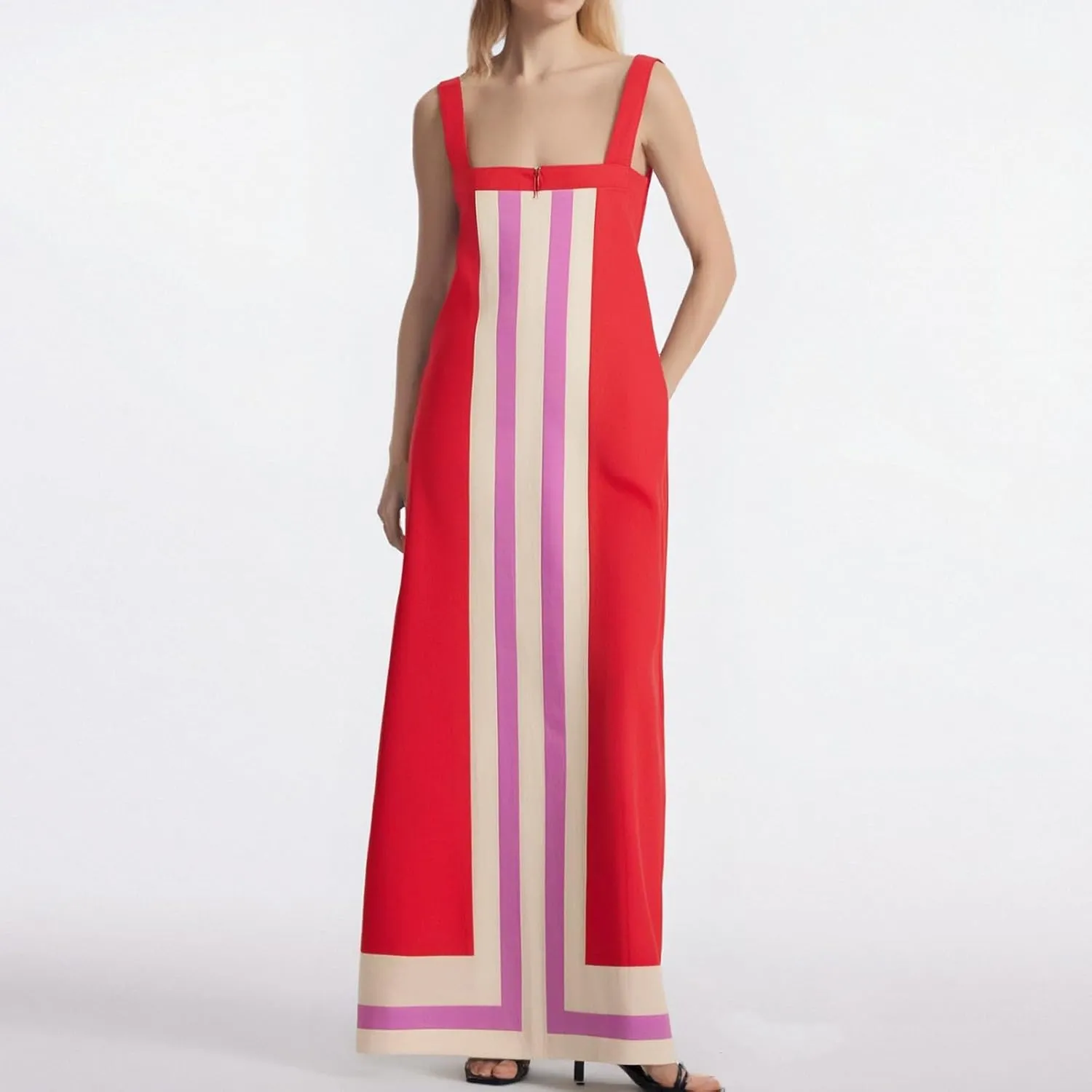 Women's Striped Midi Dress Sundresses Summer Bohemian Floral Sundress Color Block Dresses Strap Beach Dress Cover Up Dresses