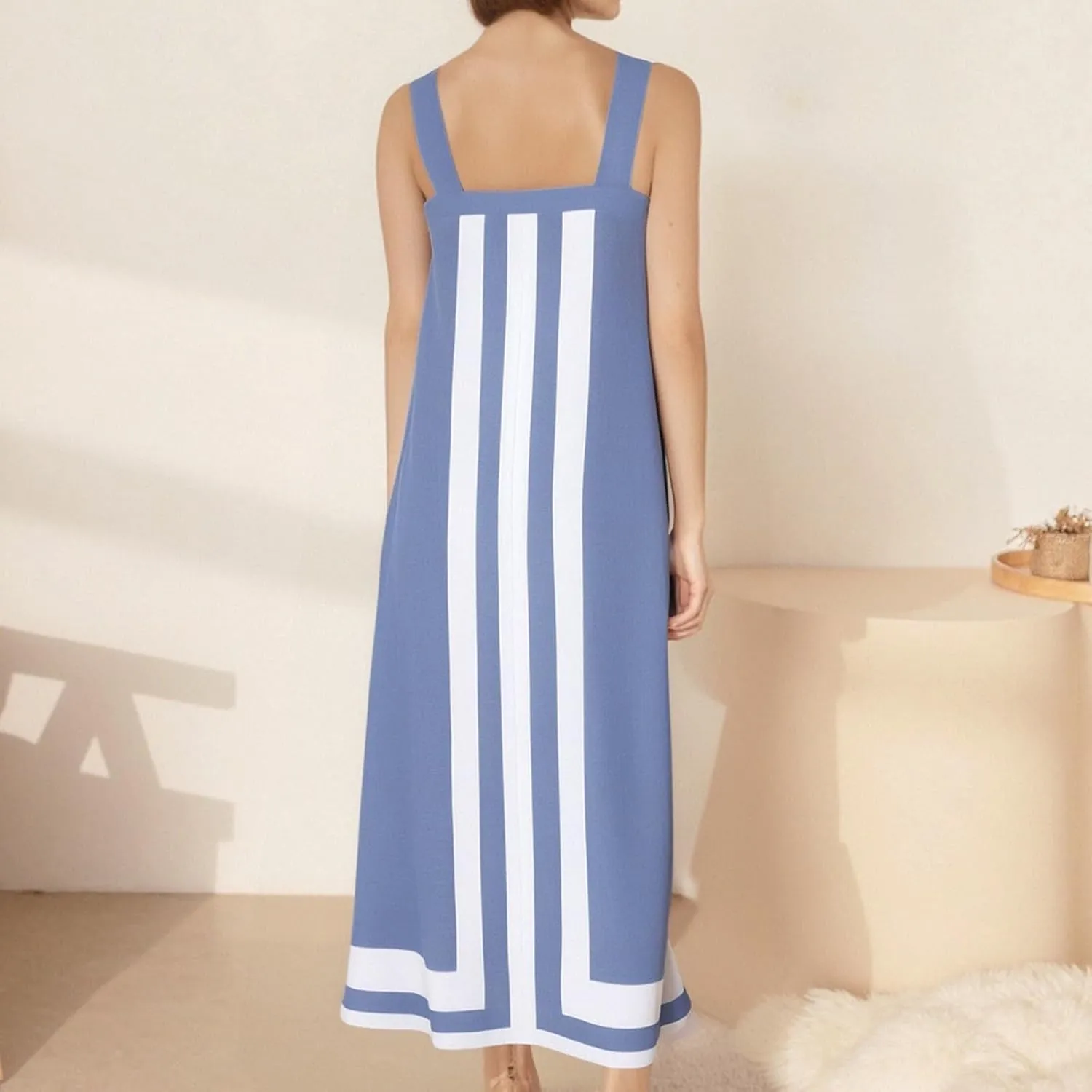 Women's Striped Midi Dress Sundresses Summer Bohemian Floral Sundress Color Block Dresses Strap Beach Dress Cover Up Dresses