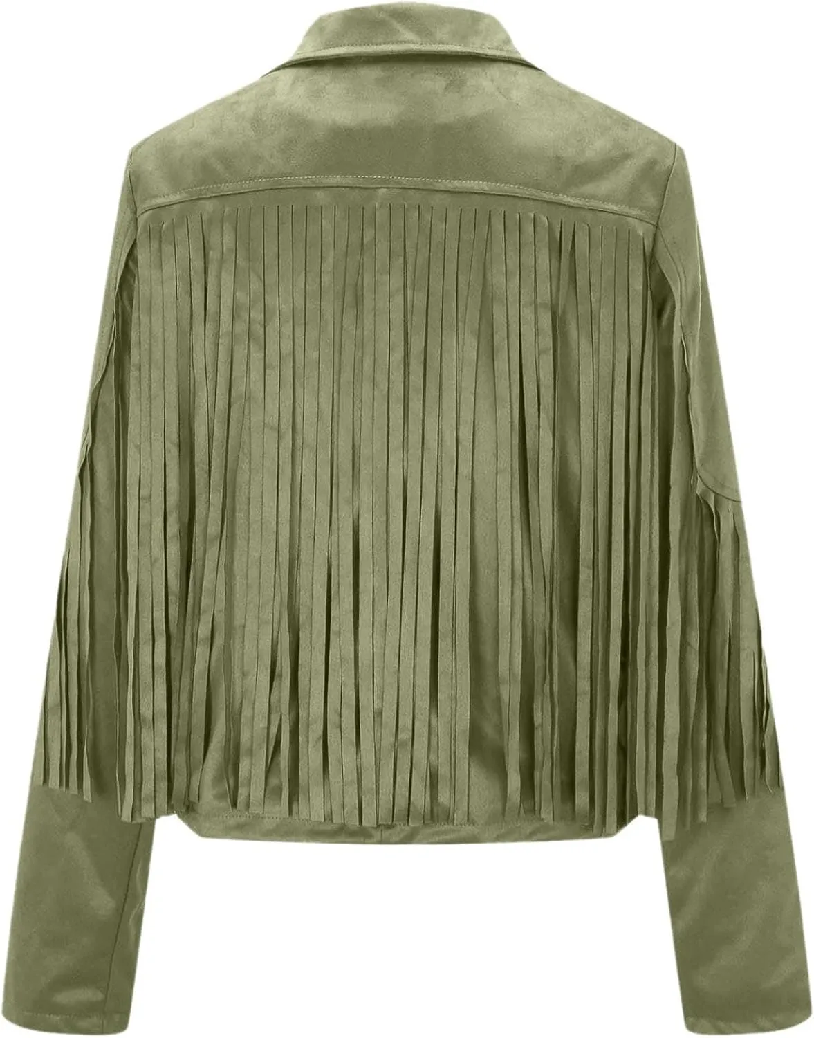 Women's Suede Fringe Jacket Trendy Long Sleeve Leather Coat Fashion Cropped Jacket Western Outfits with Tassel