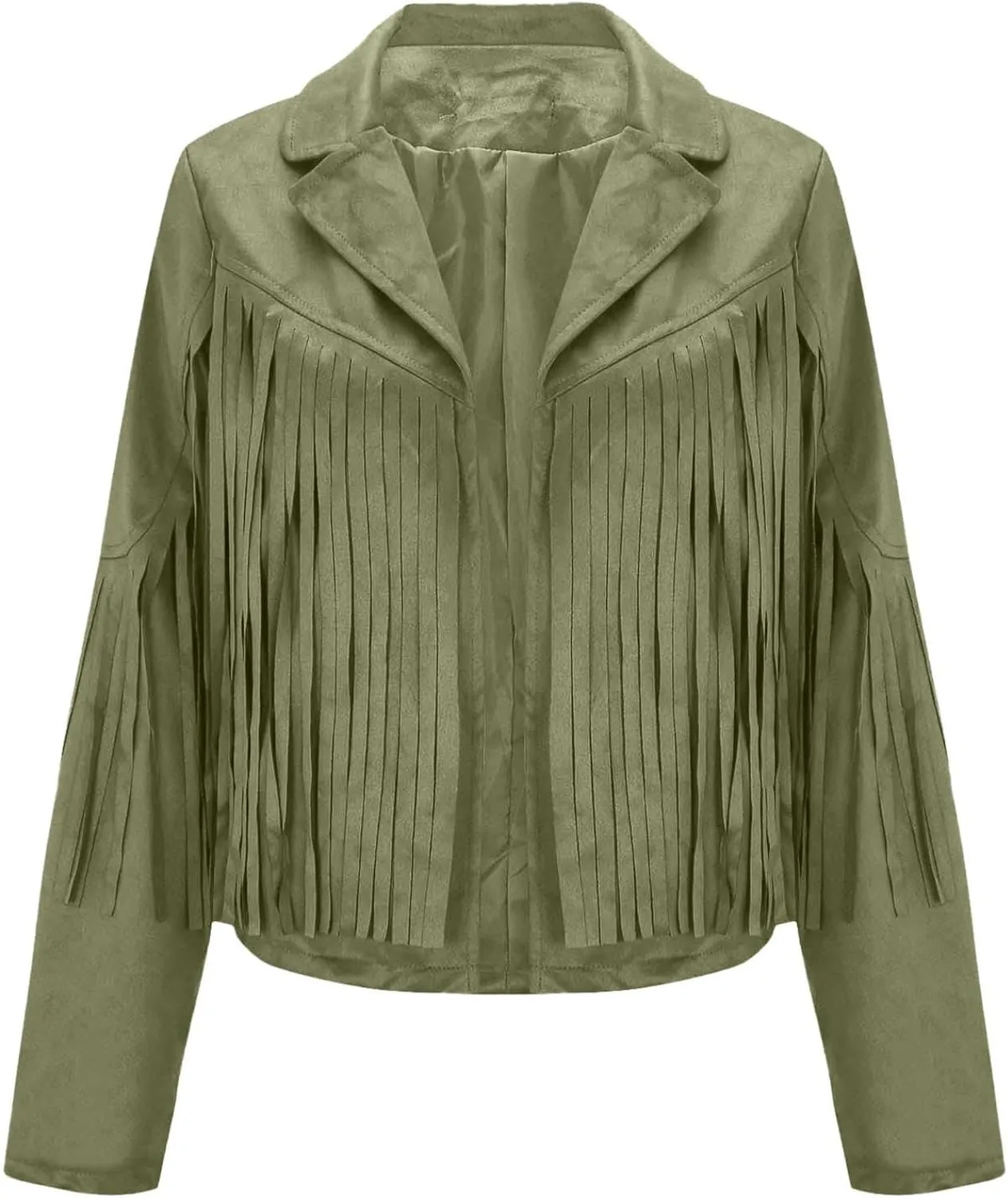 Women's Suede Fringe Jacket Trendy Long Sleeve Leather Coat Fashion Cropped Jacket Western Outfits with Tassel