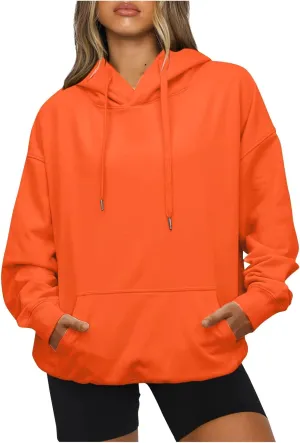 Womens Sweatshirts Trendy solid color Hoodie Casual Fleece Pullover Drawstring Fall Sweater Comfort Hoodie Hiking Clothes