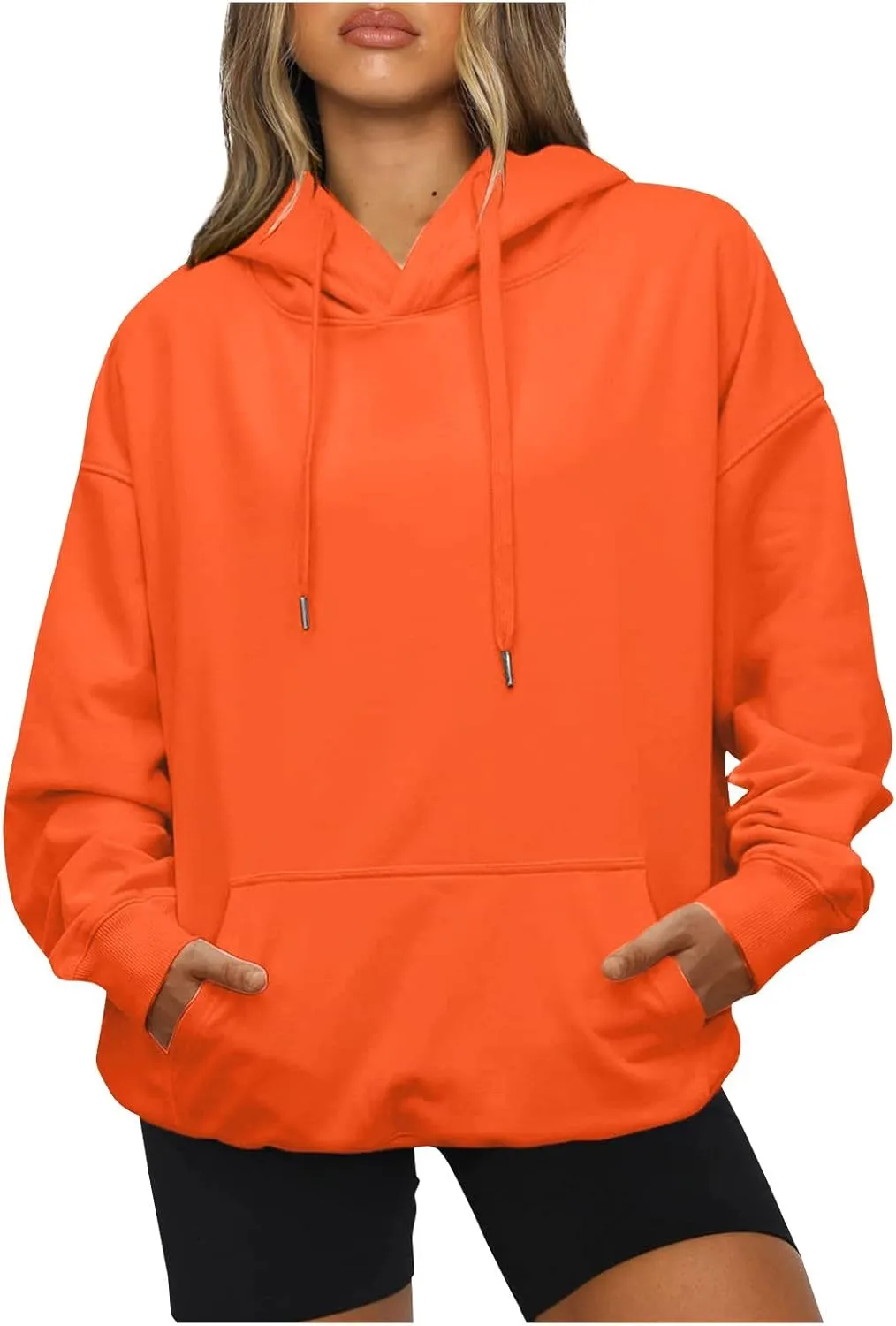 Womens Sweatshirts Trendy solid color Hoodie Casual Fleece Pullover Drawstring Fall Sweater Comfort Hoodie Hiking Clothes