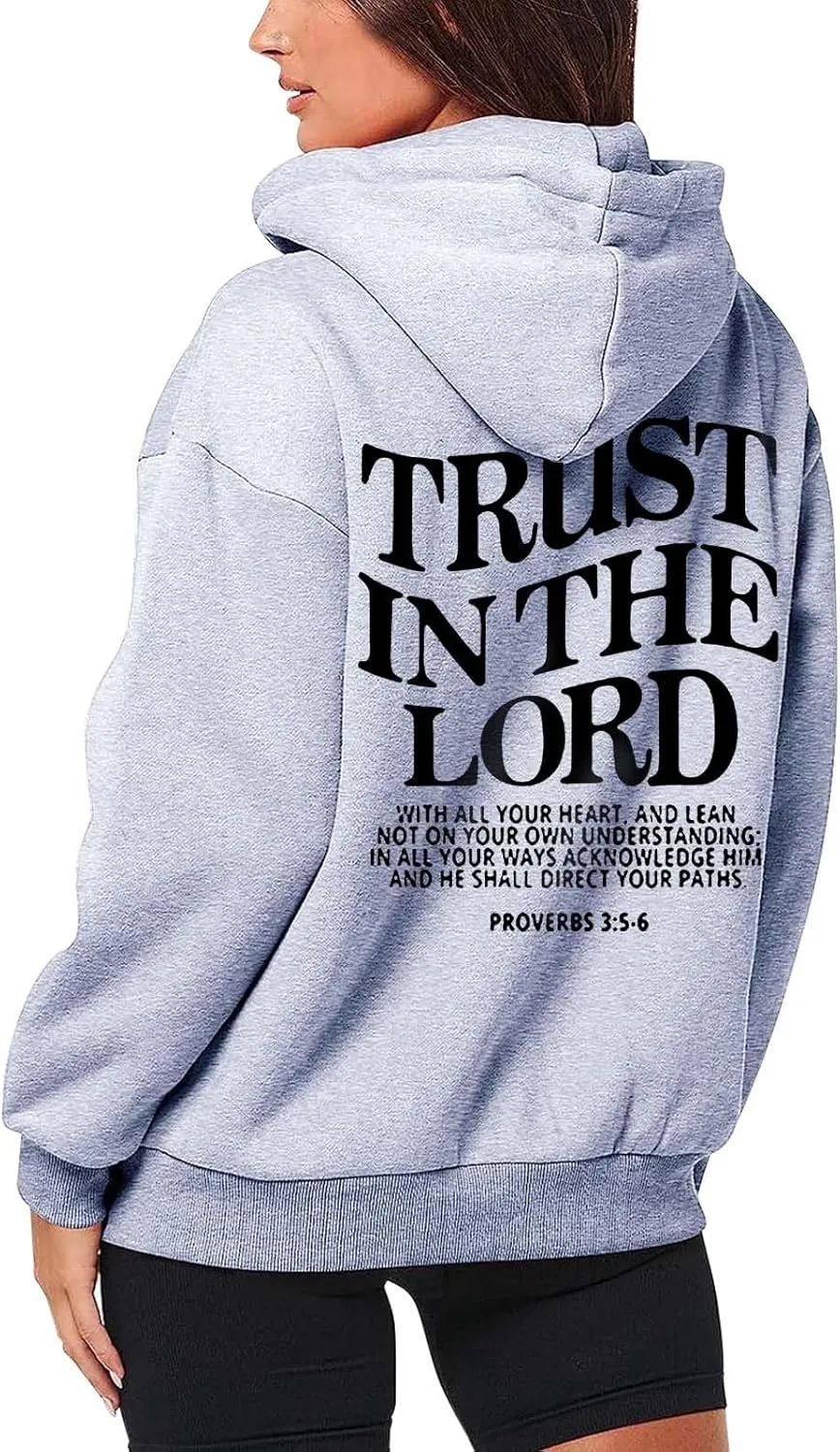 Women's Trust In The Lord Full Zip Up Christian Hoodies Comfort Fleece Lined Aesthetic with Hood Jackets 2024 Jesus