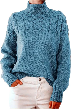 Women's Turtleneck Sweaters Slouchy Knit Chunky Sweater Fall Winter Fashion Cable Weaving Long Sleeve Pullover