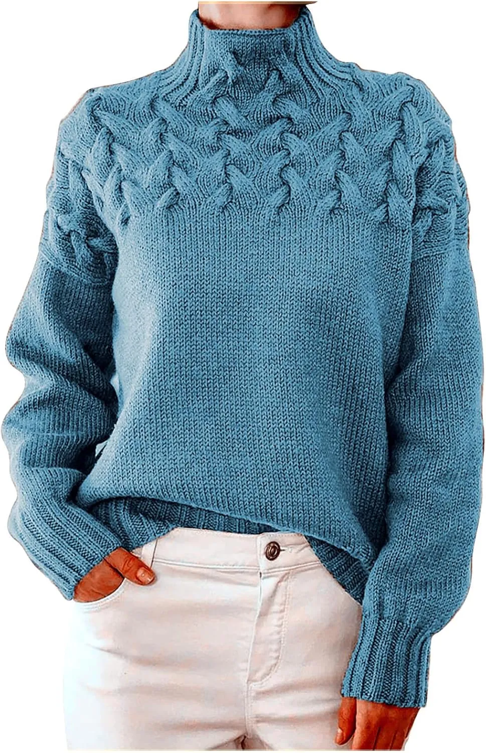 Women's Turtleneck Sweaters Slouchy Knit Chunky Sweater Fall Winter Fashion Cable Weaving Long Sleeve Pullover