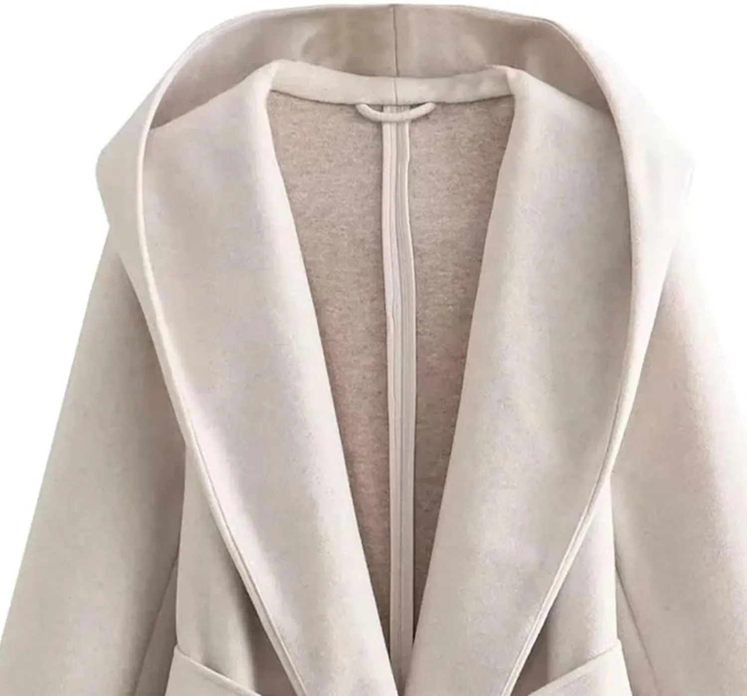 Womens Wool Blend Hooded Coats Long Sleeve Belted Trench Coat Casual Open Front Cardigan Jackets Overcoat