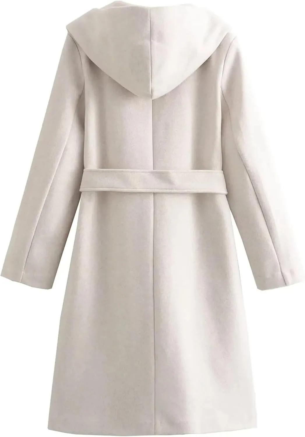 Womens Wool Blend Hooded Coats Long Sleeve Belted Trench Coat Casual Open Front Cardigan Jackets Overcoat