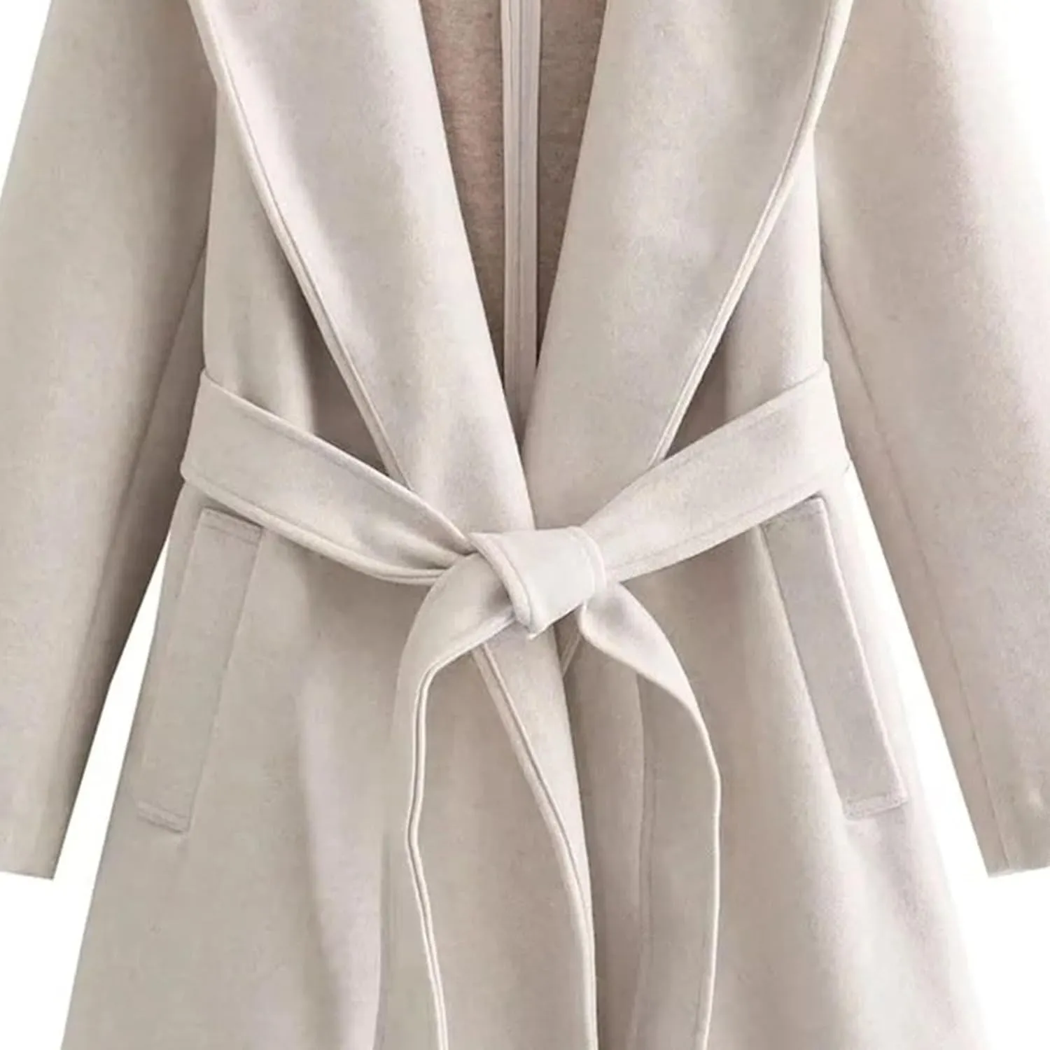 Womens Wool Blend Hooded Coats Long Sleeve Belted Trench Coat Casual Open Front Cardigan Jackets Overcoat