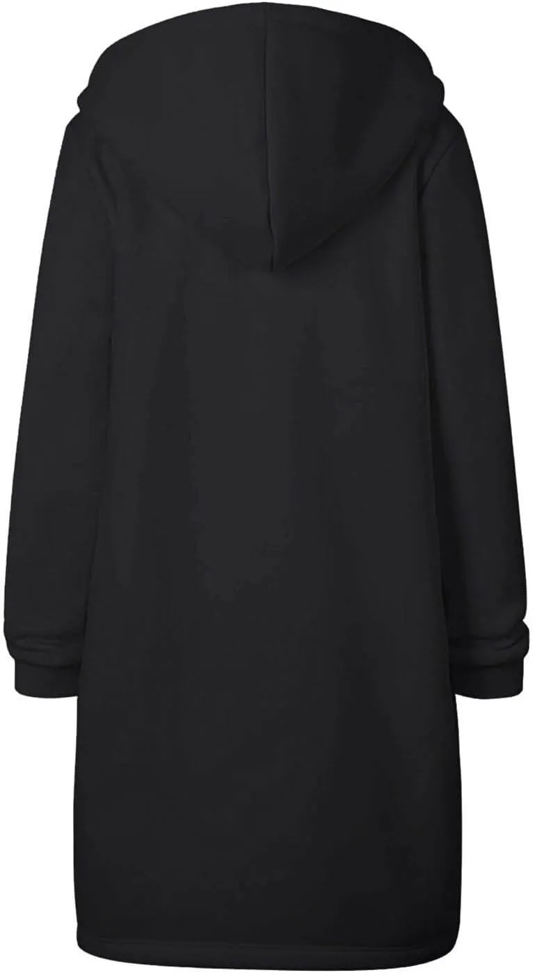 Womens Zip Up Long Hoodies Casual Drawstring Fleece Hooded Jacket Fall Winter Oversized Hoodie Coat Casual Sweatshirt