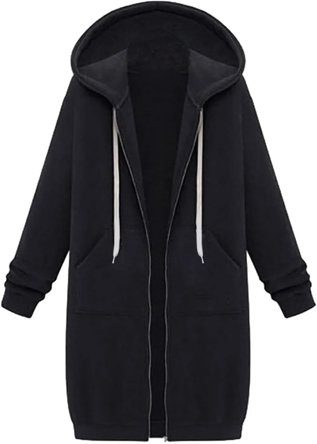 Womens Zip Up Long Hoodies Casual Drawstring Fleece Hooded Jacket Fall Winter Oversized Hoodie Coat Casual Sweatshirt