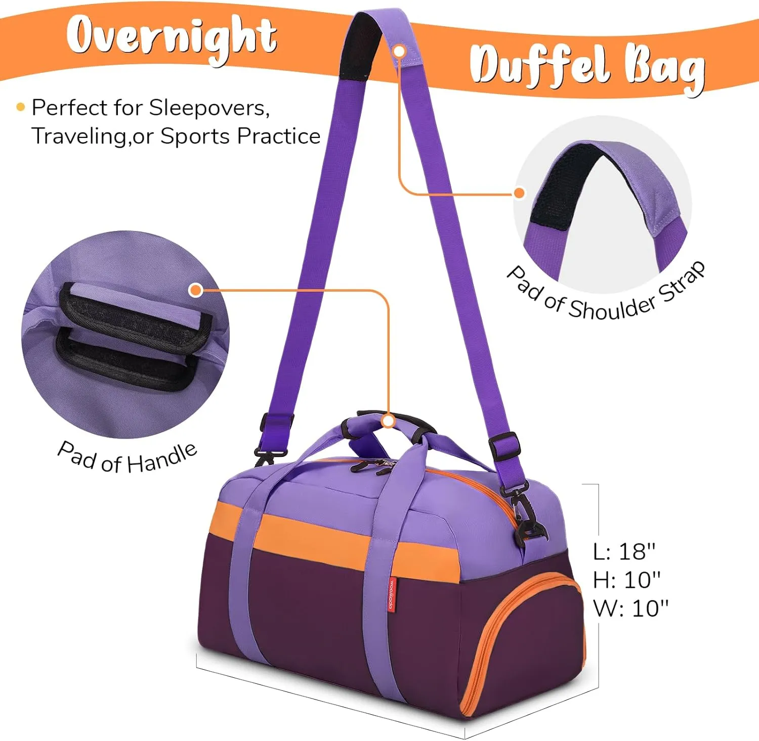 WOOMADA Travel Duffle Bag, Weekend Bag with Wet Pocket & Trolley Sleeve, Overnight Bag With Shoe Compartment, Fit for Sports Practice, Travel and Gifts(purple)