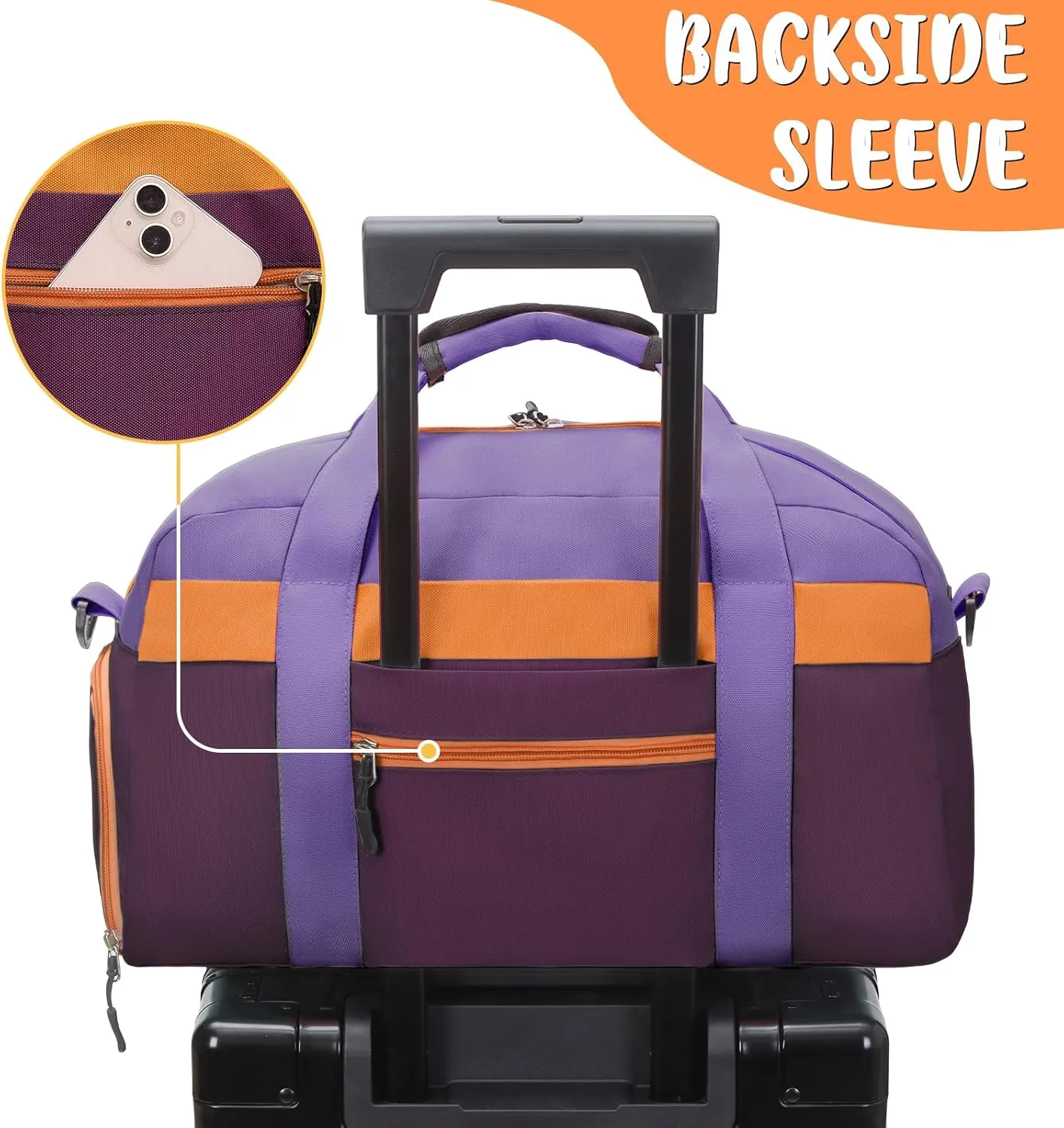 WOOMADA Travel Duffle Bag, Weekend Bag with Wet Pocket & Trolley Sleeve, Overnight Bag With Shoe Compartment, Fit for Sports Practice, Travel and Gifts(purple)