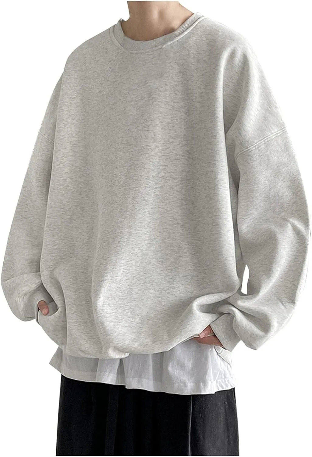 WUAI-Men Crewneck Sweatshirt Plus Size Soft Cozy Hipster Workout Loose Oversized Pullover Sweaters Thermal Jumper Tops