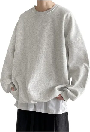 WUAI-Men Crewneck Sweatshirt Plus Size Soft Cozy Hipster Workout Loose Oversized Pullover Sweaters Thermal Jumper Tops