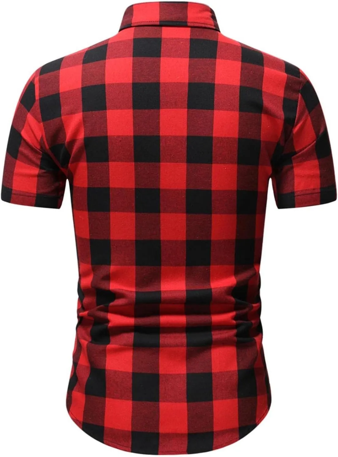 WUAI-Men Slim Fit Dress Shirt Basic Short Sleeve Checked Button Down Collared Shirt Casual Plaid Poplin Business Shirts
