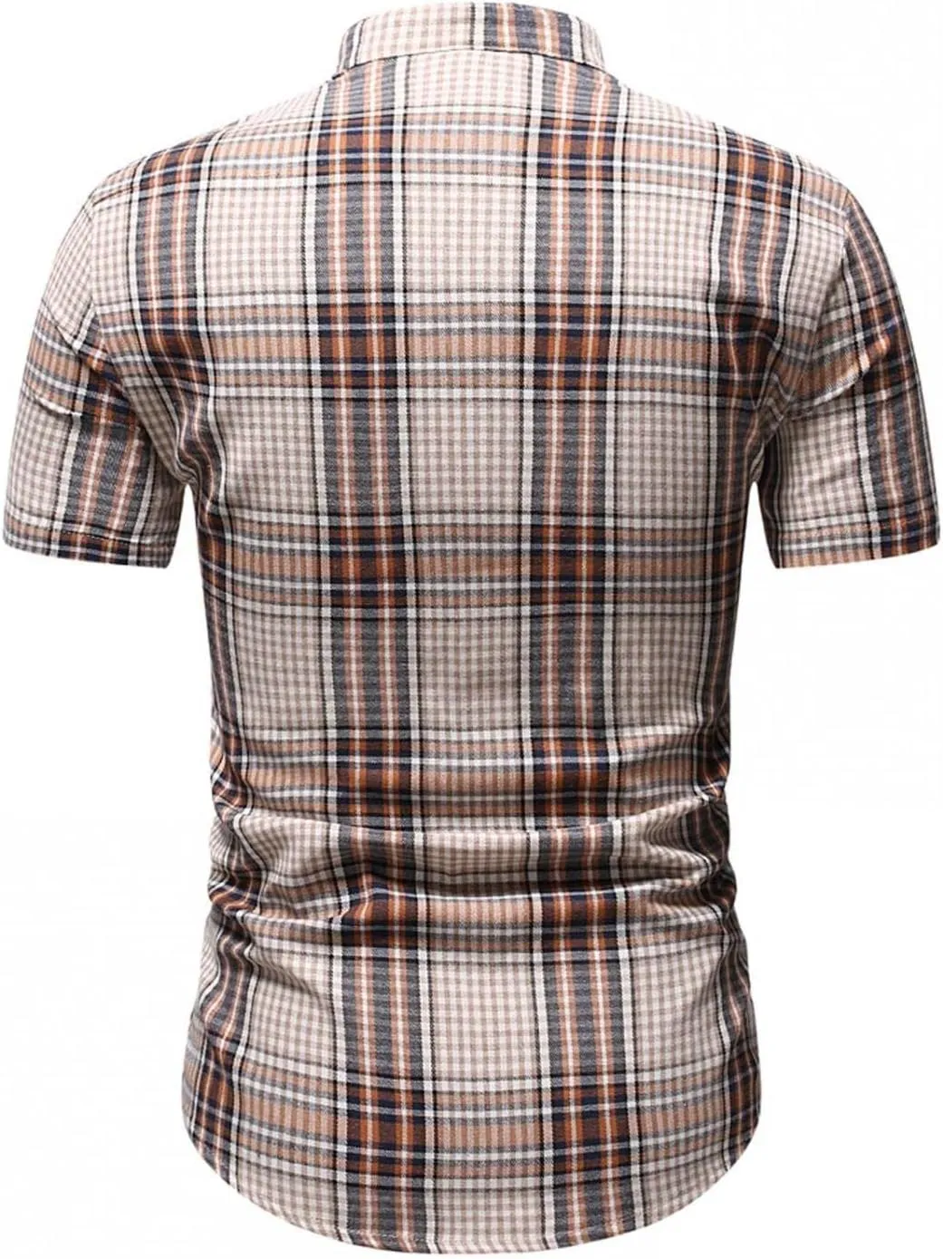 WUAI-Men Slim Fit Dress Shirt Basic Short Sleeve Checked Button Down Collared Shirt Casual Plaid Poplin Business Shirts