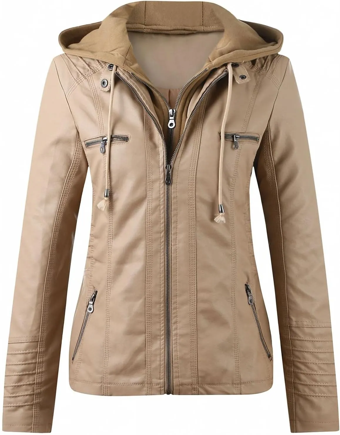 WUAI-Women Plus Size Faux Leather Jackets Hoodies Full Zip Casual Classy Warm Utility Motorcycle Coat Fall Clothes