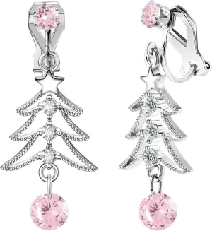 XGALBLA Cute Christmas Tree Clip on/Pierced Earrings for Women Xmas Clear Crystal Christmas Tree Dangle Earrings Christmas Accessory Gift