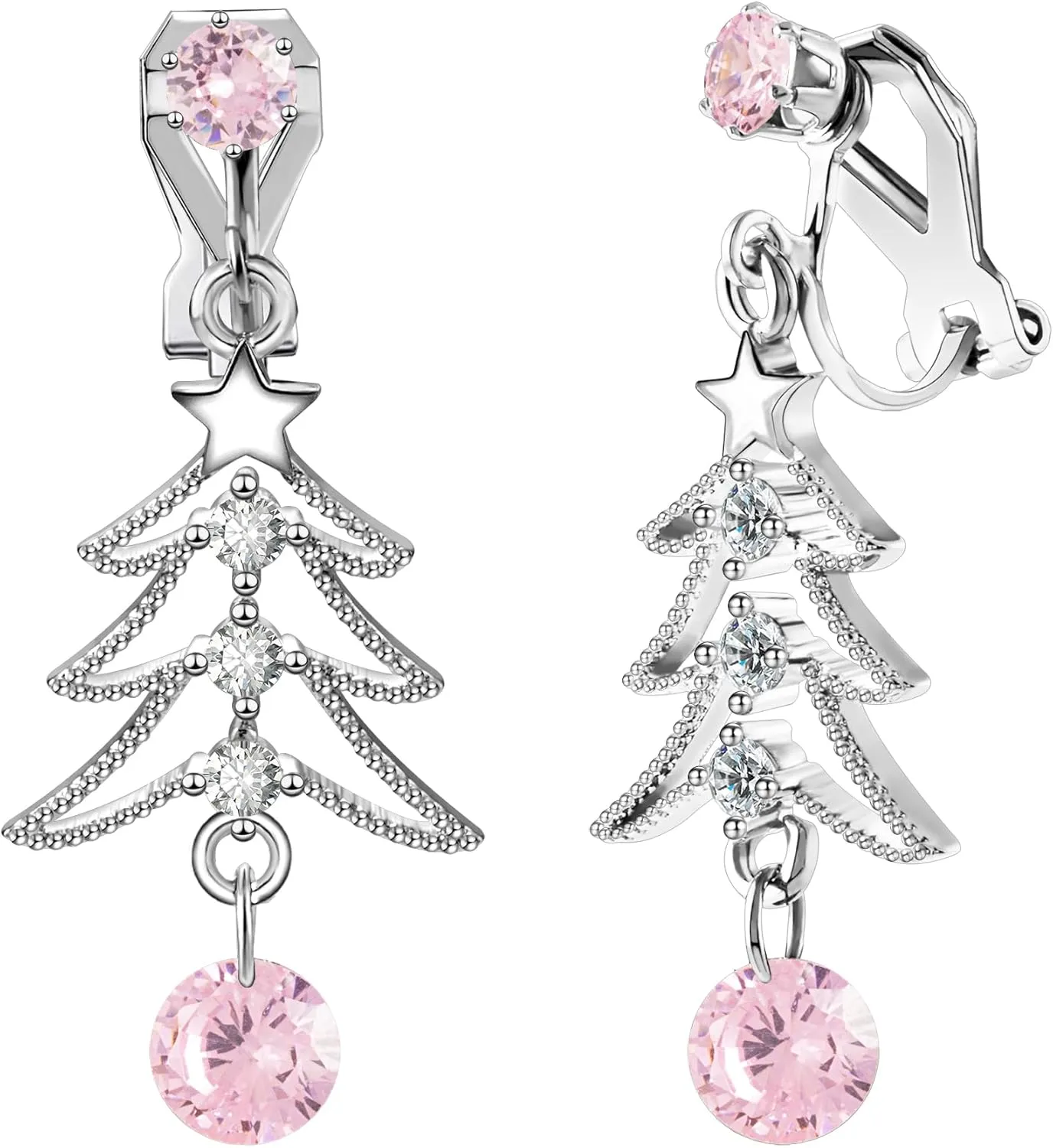 XGALBLA Cute Christmas Tree Clip on/Pierced Earrings for Women Xmas Clear Crystal Christmas Tree Dangle Earrings Christmas Accessory Gift