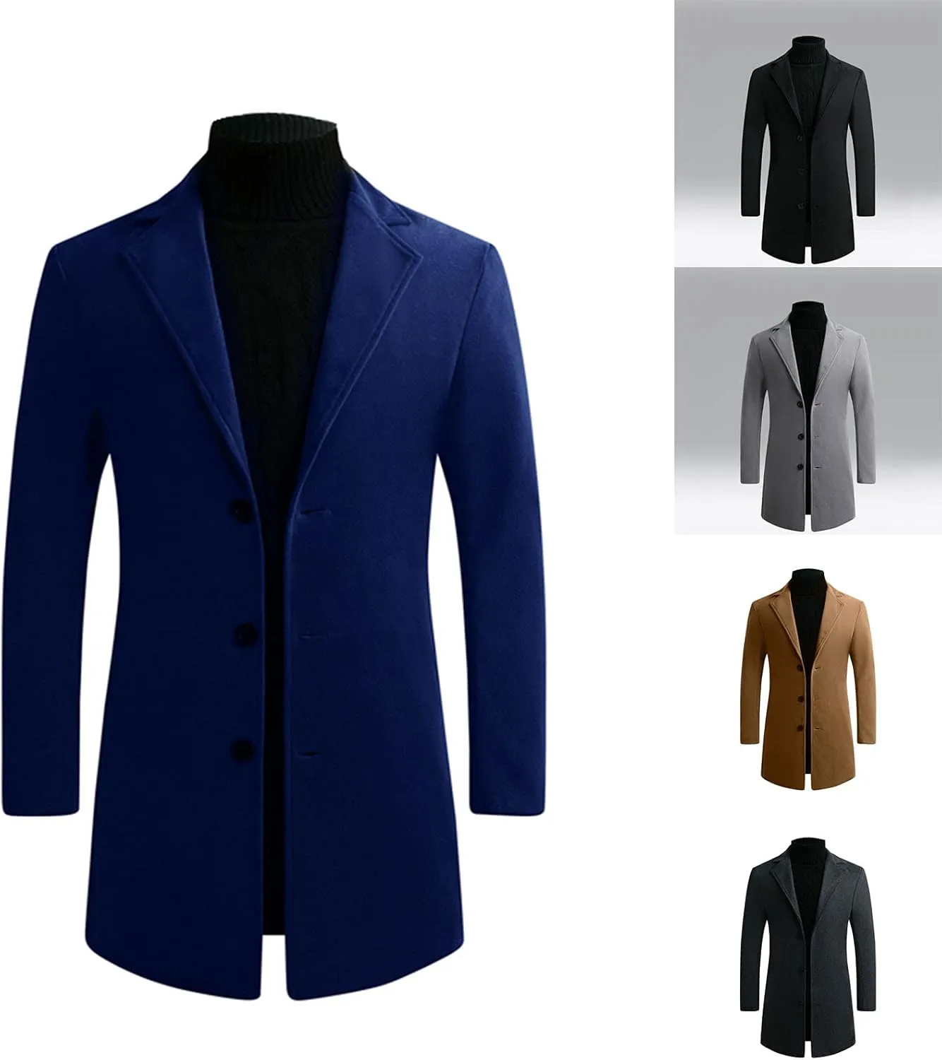 XUNRYAN Teen Boys Trench Coats Wool-Blend Peacoats Slim Fit Lapel Blazer Jackets Elegant Suits Winter Fall Fashion Coat