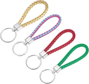 YOKIVE 4 Pcs Braided Leather Keychains, Home PU Keys Ring Woven Decorating Lanyard Straps for Bags Wallets (Green, Pink, Blue,Golden)