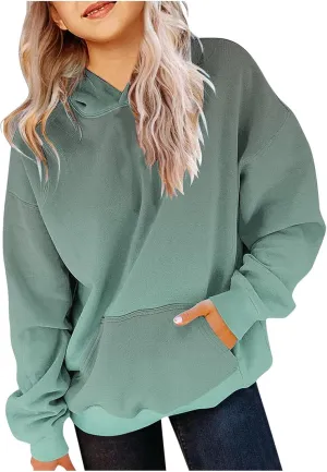 YRAETENM Hoodies for Teen Girls Oversized Long Sleeve Pullover Tops Cute Gradient Sweatshirts Preppy Clothes with Pockets