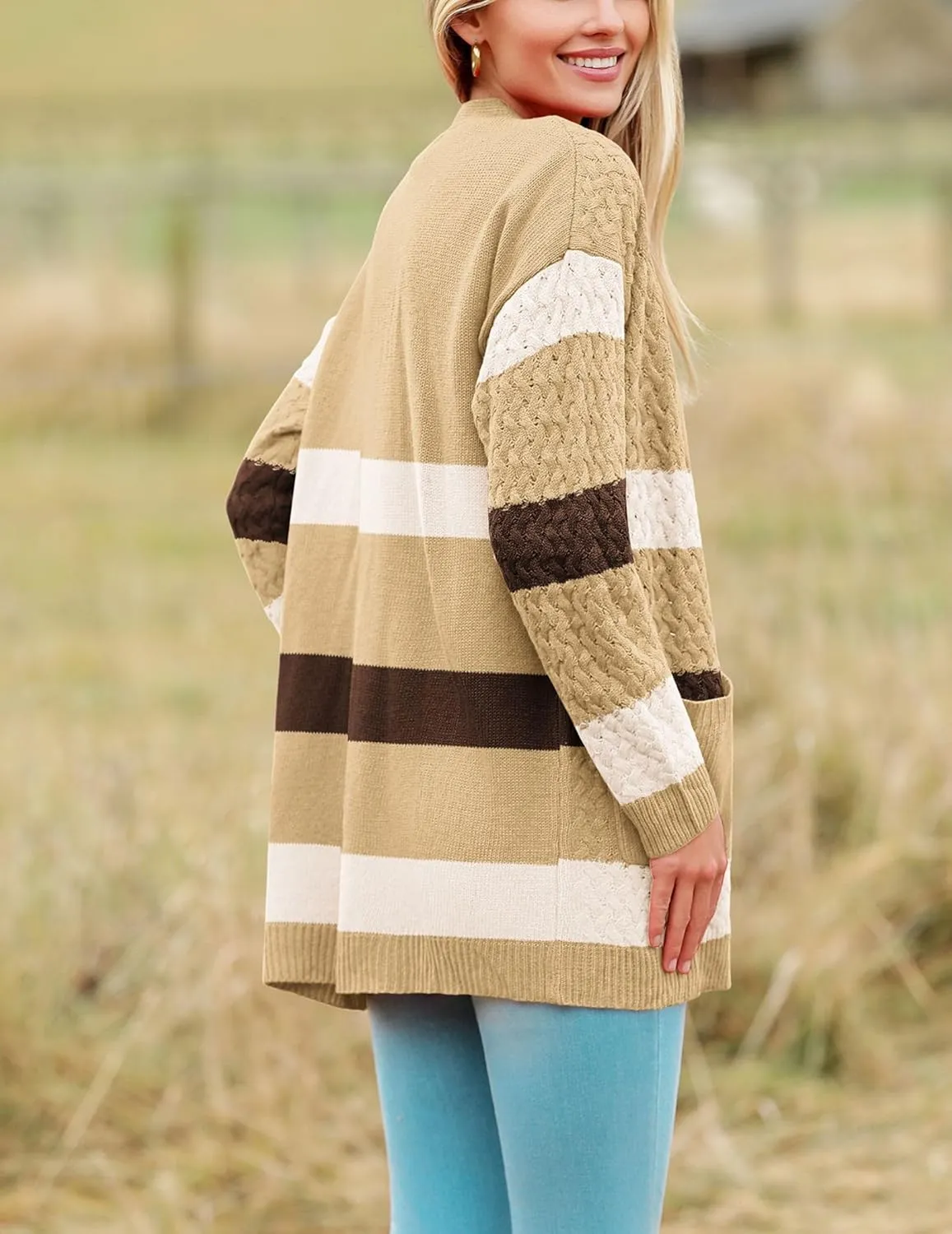 Zeagoo Womens 2025 Long Sleeve Chunky Cable Knit Fall Cardigans Sweaters Button Down Open Front Outerwear with Pockets