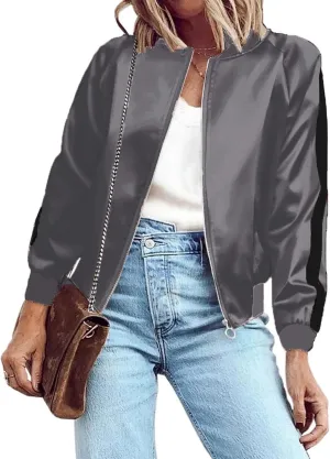 Zeagoo Women's Bomber Jacket Lightweight Zip Up Jacket Casual Striped Jacket Coat Outerwear Windbreaker with Pockets