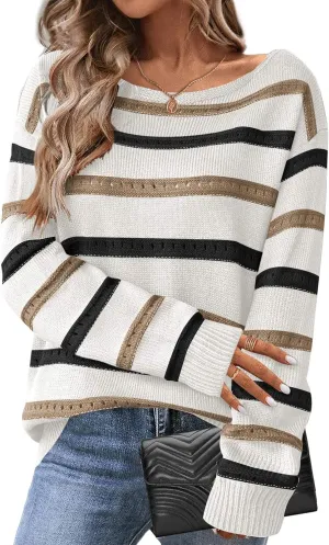 Zeagoo Womens Sweaters Cute Long Sleeve Off The Shoulder Pullover Tops Hollow Out Crochet Dressy Casual Outfits