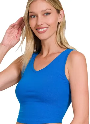 Zenana Cotton V-Neck Cropped Cami Top (2 Colors)