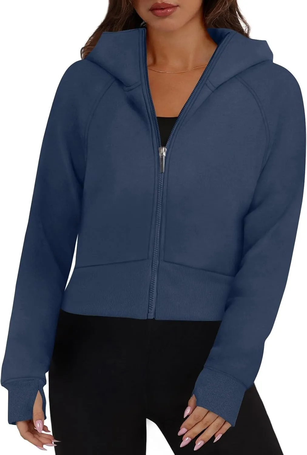 Zip Up Hoodie for Women Fleece Y2k Raglan Sleeve Cropped Sweater Solid Color Athletic Jackets 2024 Fall Tunic Tops
